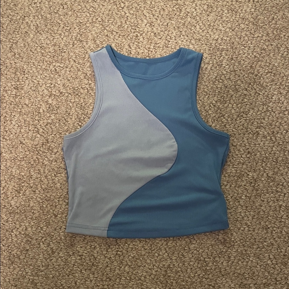 Shein Women's Blue Colorblock Crop Top Small (Good)